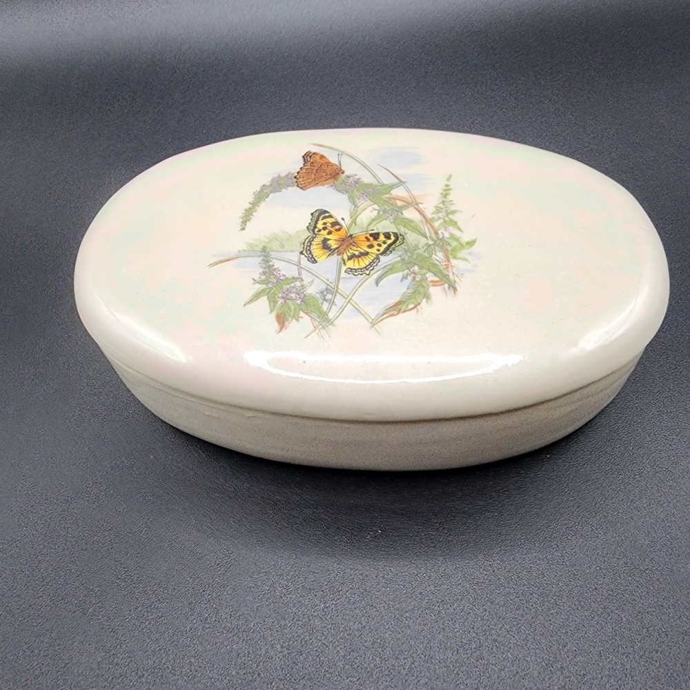 Oval Ceramic Trinket Box with Butterfly Design